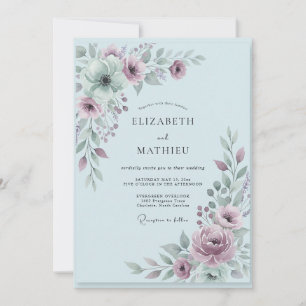 Invitación Boda de flor de malva en polvo