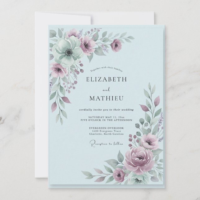 Invitación Boda de flor de malva en polvo (Anverso)