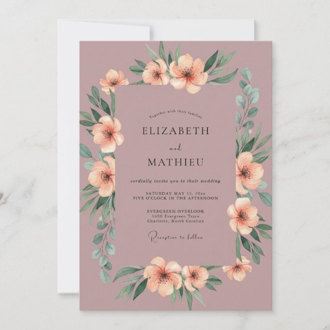 Invitación Boda de Flor de Malva Pintada (Anverso)