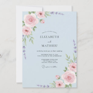 Invitación Boda de flor de malva silenciada en polvo