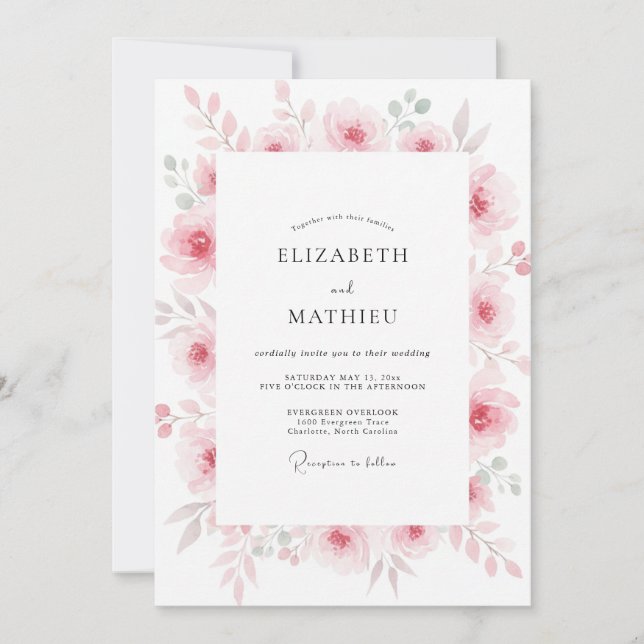 Invitación Boda de flor de malva suave (Anverso)