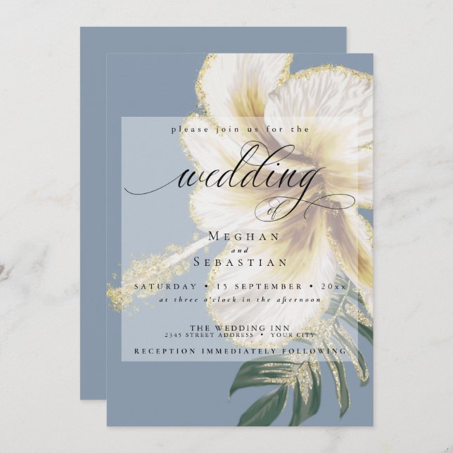 Invitación Boda De Flor De Marfil De Marfil Amarillo Pálido D (Anverso / Reverso)