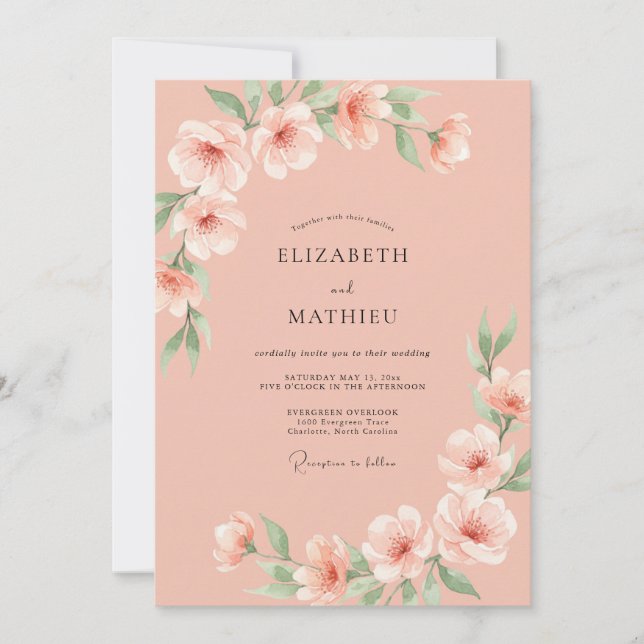 Invitación Boda de Flor de Melocotón Airy (Anverso)