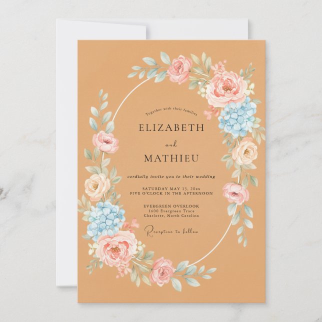 Invitación Boda de Flor de Melocotón Caprichosa (Anverso)