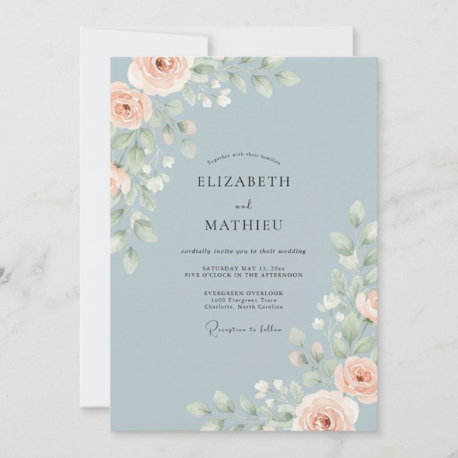 Invitación Boda de Flor de Melocotón de Acero (Anverso)