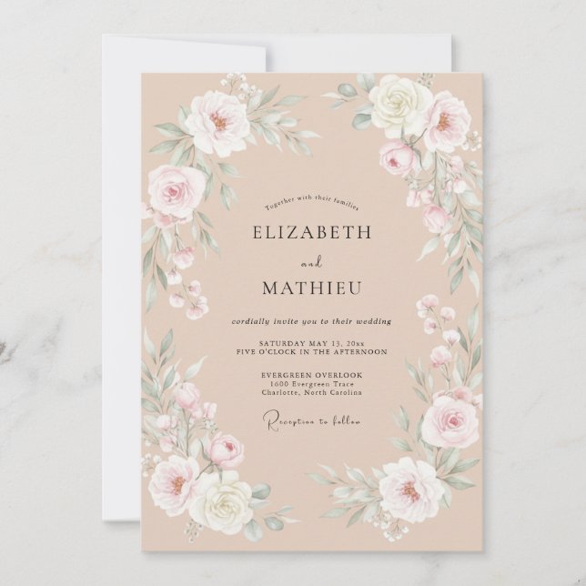 Invitación Boda de Flor de Melocotón Pálido (Anverso)