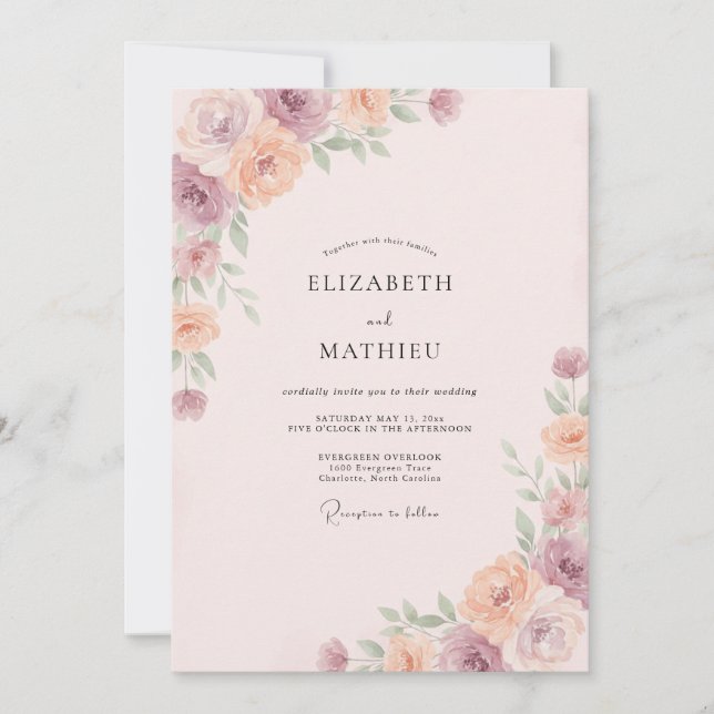 Invitación Boda de Flor de Melocotón Rosado (Anverso)