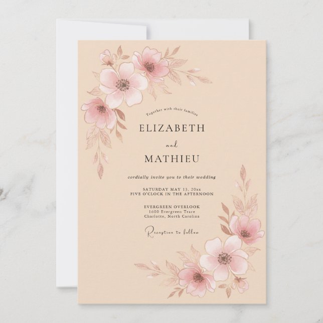 Invitación Boda de Flor de Melocotón Suave (Anverso)