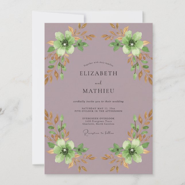 Invitación Boda de flor de menta malva suave (Anverso)