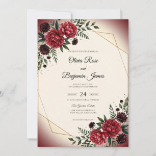 Invitación Boda de Flor de Oro Carmesí