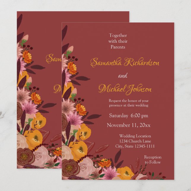 Invitación Boda de flor de otoño (Anverso / Reverso)