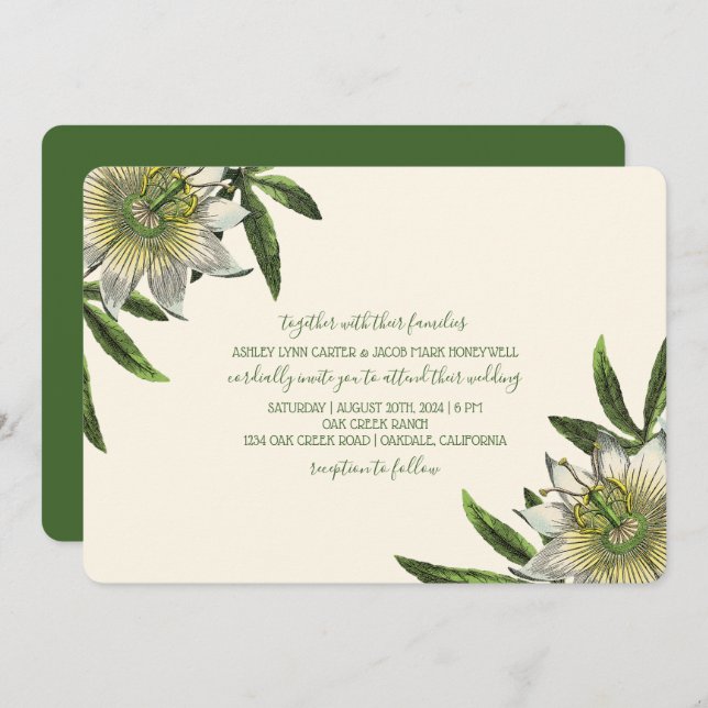 Invitación Boda de flor de pasión blanca (Anverso / Reverso)