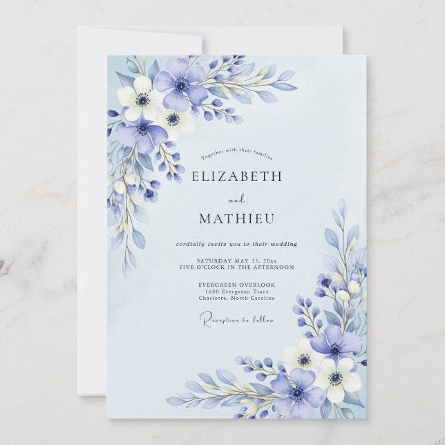 Invitación Boda de Flor de Periwinkle Pintada (Anverso)