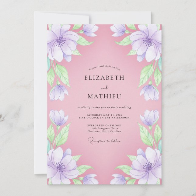 Invitación Boda de flor de pétalo suave de lavanda (Anverso)