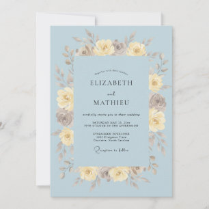 Invitación Boda de Flor de Pintura Azul Polvoriento