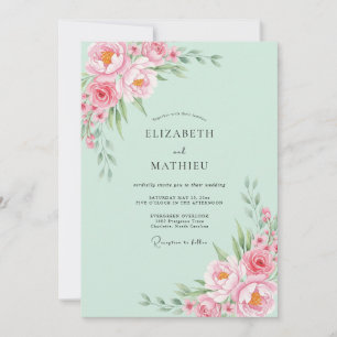 Invitación Boda de Flor de Pintura Verde Menta