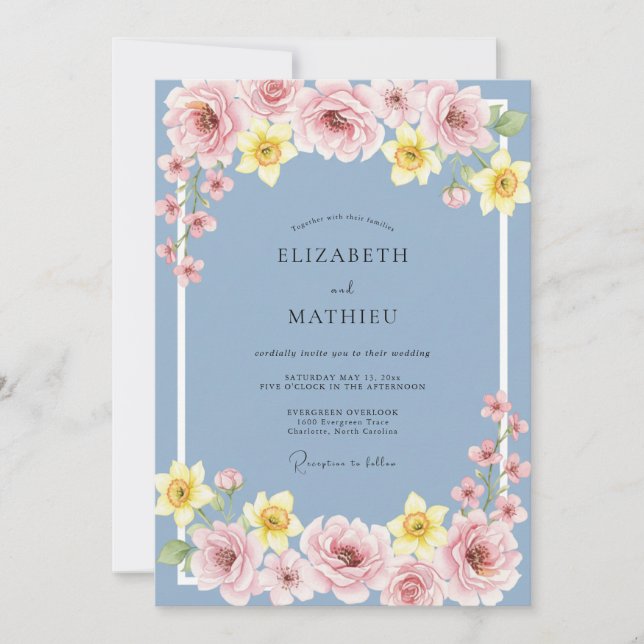 Invitación Boda de Flor de Primavera Alegre de Periwinkle (Anverso)