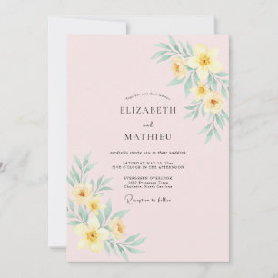 Invitación Boda de Flor de Primavera Amarillo Pálido