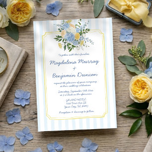Invitación Boda de Flor de Raya Azul Amarillo Dibujada a Mano