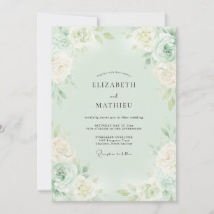 Invitación Boda de Flor de Romance Verde Menta