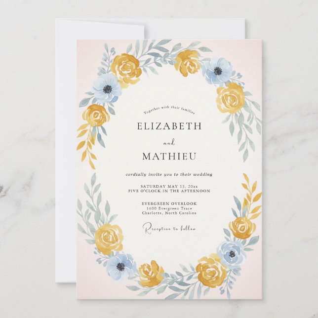 Invitación Boda de Flor de Rosa Azul Celeste (Anverso)