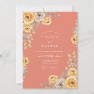 Invitación Boda de Flor de Rosa Coral