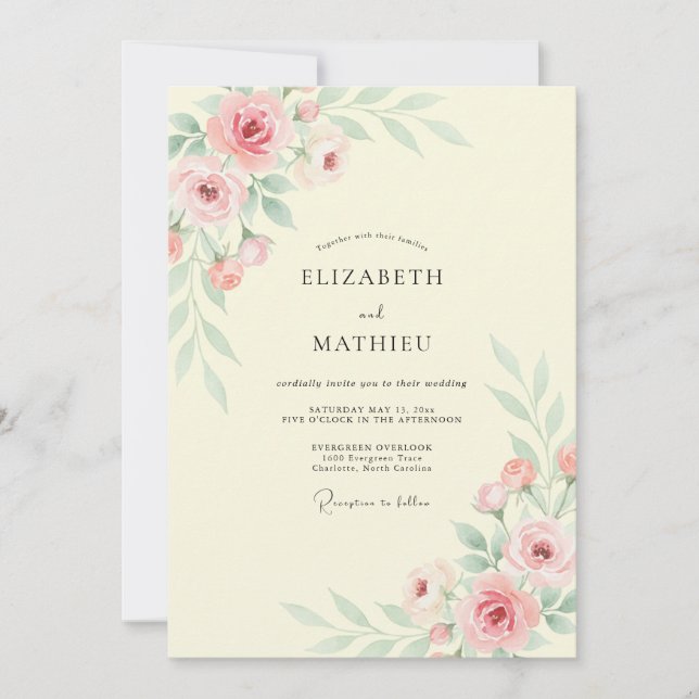 Invitación Boda de flor de rosa cremosa (Anverso)