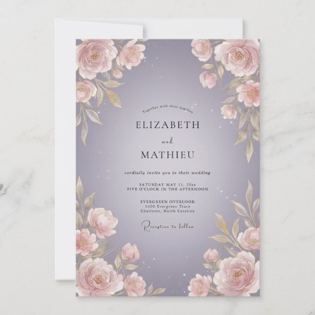 Invitación Boda de Flor de Rosa Lavanda (Anverso)