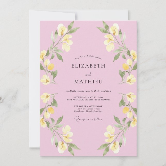 Invitación Boda de Flor de Rosa Pastel (Anverso)