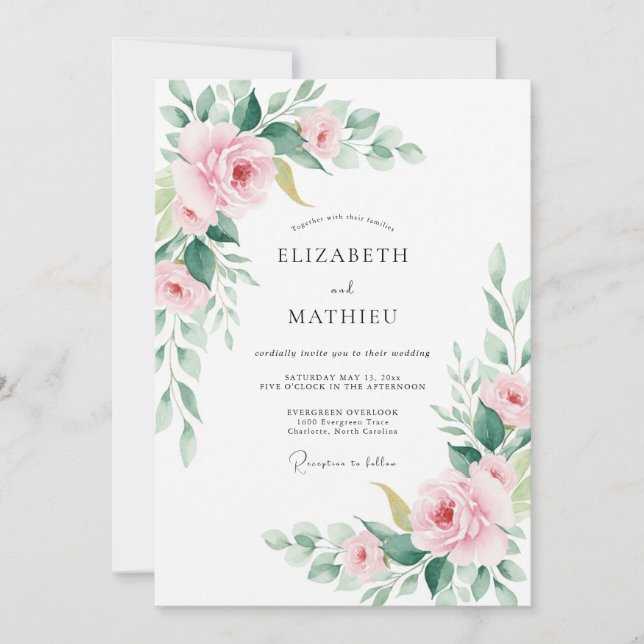 Invitación Boda de Flor de Rosa Pintada (Anverso)