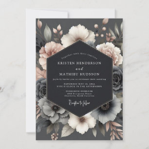Invitación Boda de Flor de Rosa Pizarra Sombría