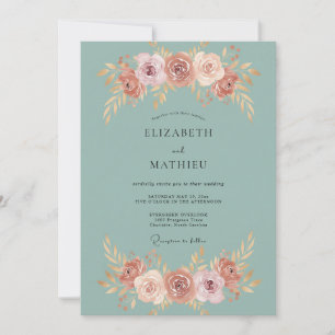 Invitación Boda de Flor de Rosa Verde