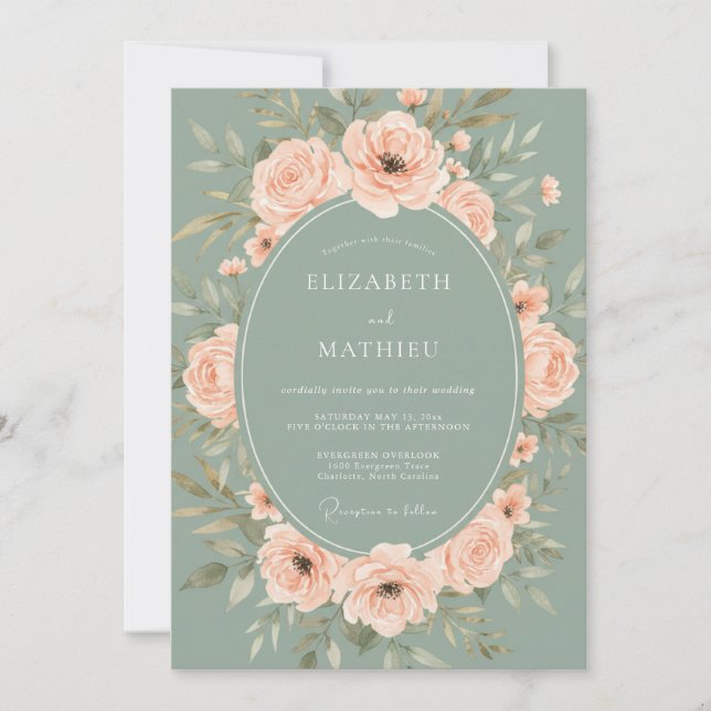 Invitación Boda de Flor de Salsa Verde Floreciente (Anverso)