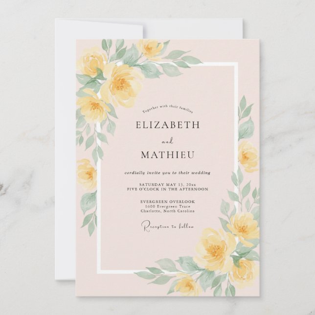 Invitación Boda de Flor de Seda Amarilla (Anverso)
