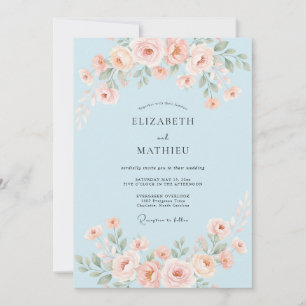 Invitación Boda de Flor de Seda Azul Celeste