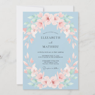 Invitación Boda de Flor de Seda Azul Polvoriento