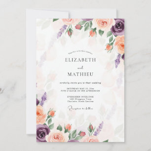 Invitación Boda de Flor de Seda Púrpura Suave