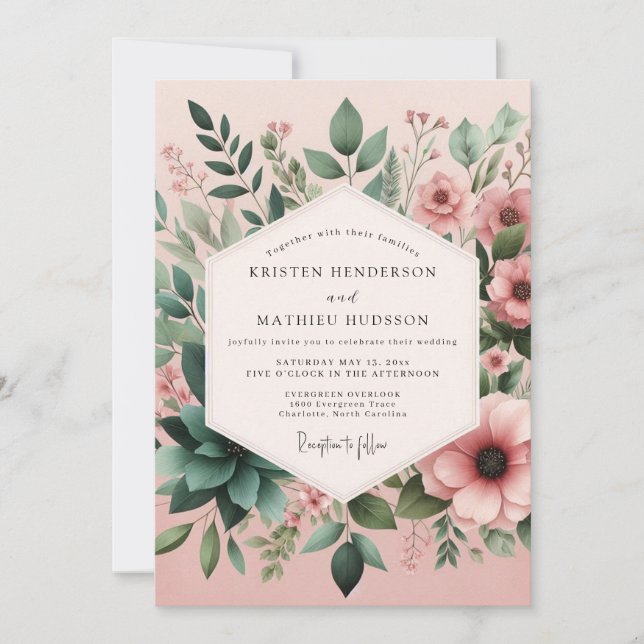 Invitación Boda de Flor de Suculenta Blush Sage (Anverso)