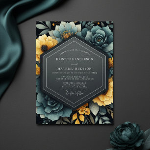 Invitación Boda de Flor de Teal Amarillo