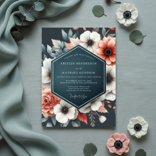 Invitación Boda de Flor de Teal Profundo