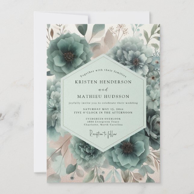 Invitación Boda de Flor de Turquesa (Anverso)