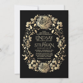 Invitación Boda de flor de vintage negro y dorado