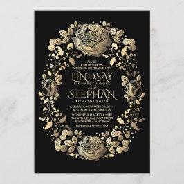 Invitación Boda de flor de vintage negro y dorado