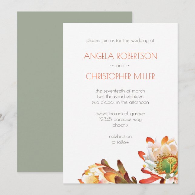Invitación Boda de flor del cactus del desierto (Anverso / Reverso)
