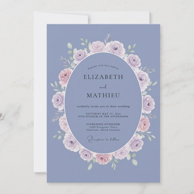 Invitación Boda de Flor Delicada de Periwinkle (Anverso)