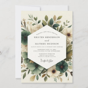 Invitación Boda de Flor Delicada Verde Salvia
