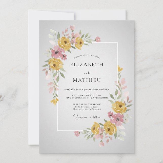 Invitación Boda de Flor Elegante Amarilla (Anverso)