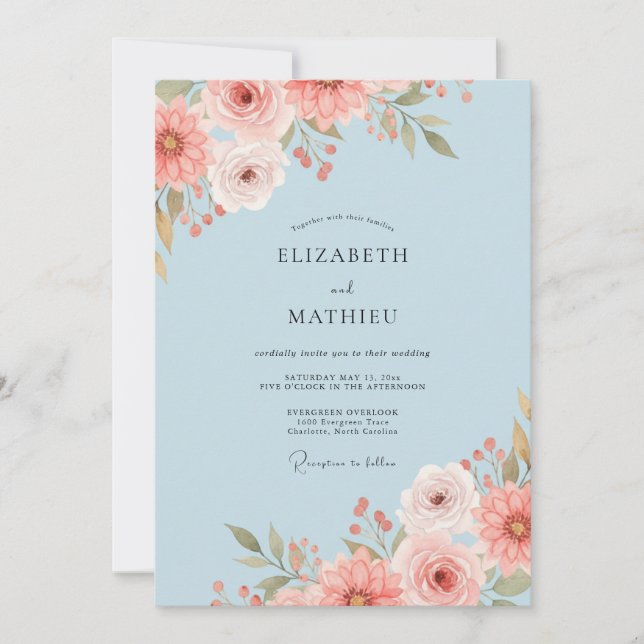 Invitación Boda de Flor Encantadora de Periwinkle (Anverso)