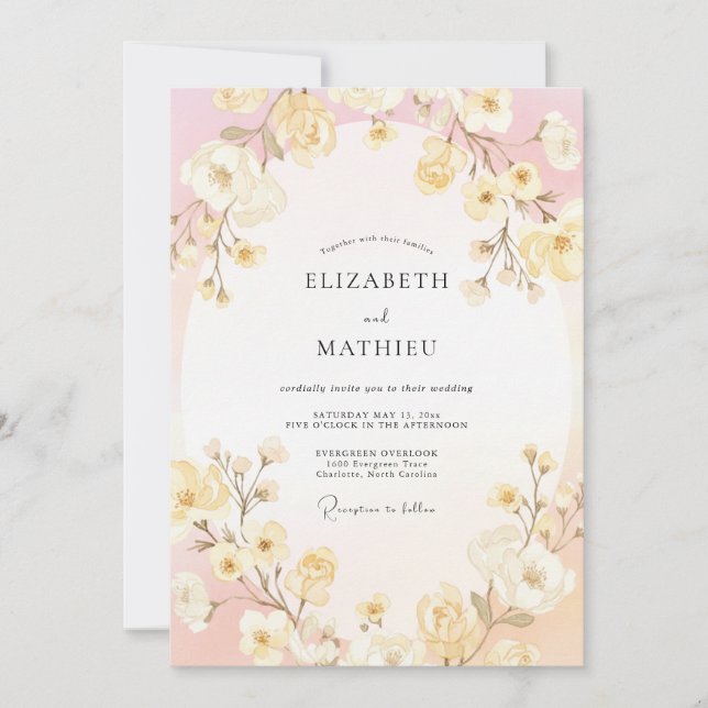 Invitación Boda de Flor Encantadora Rosa Pálido (Anverso)