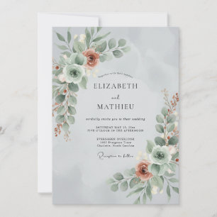 Invitación Boda de Flor Encantadora Verde Salvia